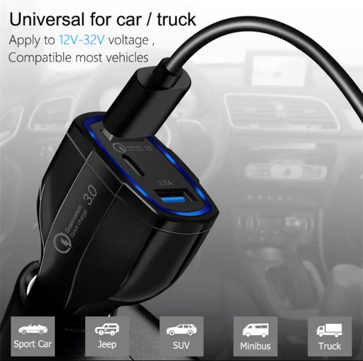 Premium Specialized USBC and Fast Charging USB Car Charger Adapter- Classic Black Colour - Super Savings Technologies Co.,LTD Premium Specialized USBC and Fast Charging USB Car Charger Adapter- Classic Black Colour - Super Savings Technologies Co.,LTD